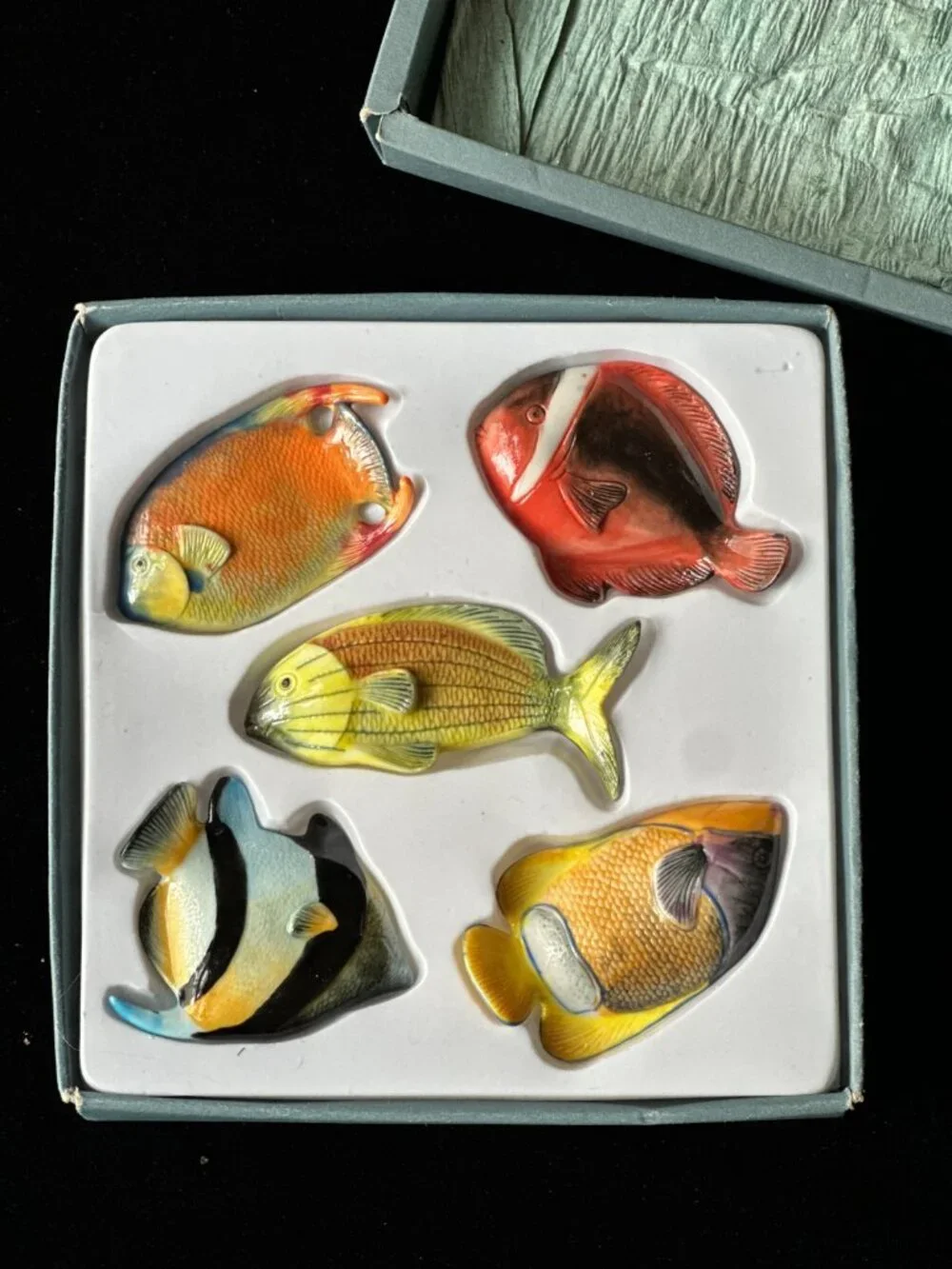 Vintage Porcelain Fish Chopstick Rests Set of 5 Tropical Fish Table Decor